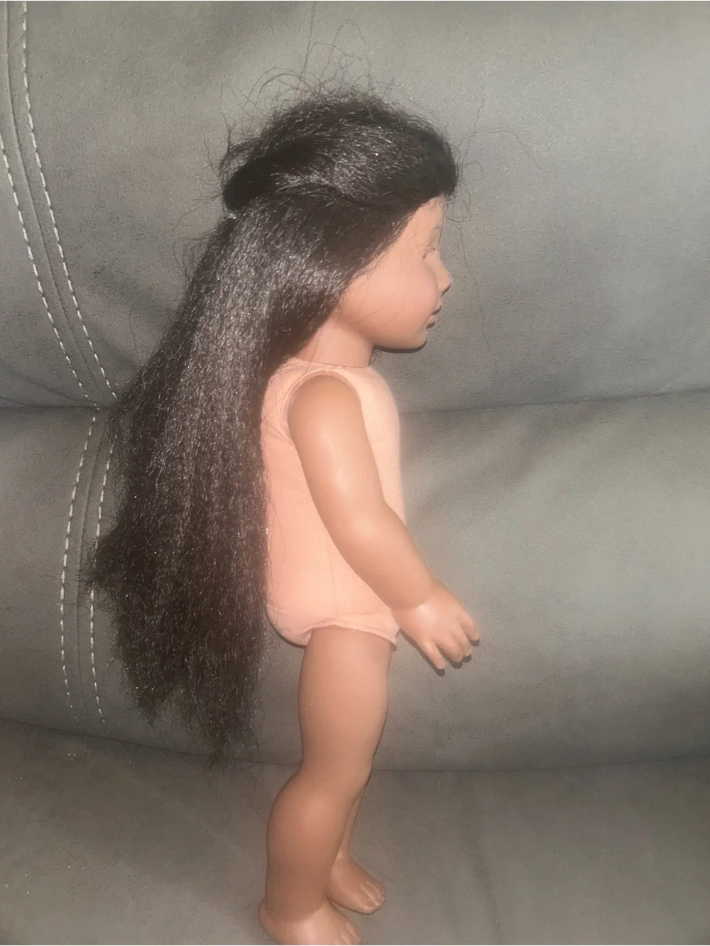 American Girl Doll with Long Black Hair and Peach Outfit